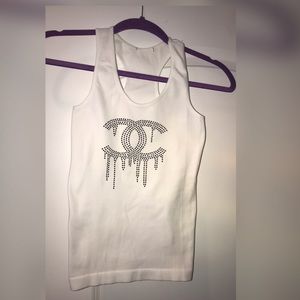 White women’s Tank Top black crystal design S/M